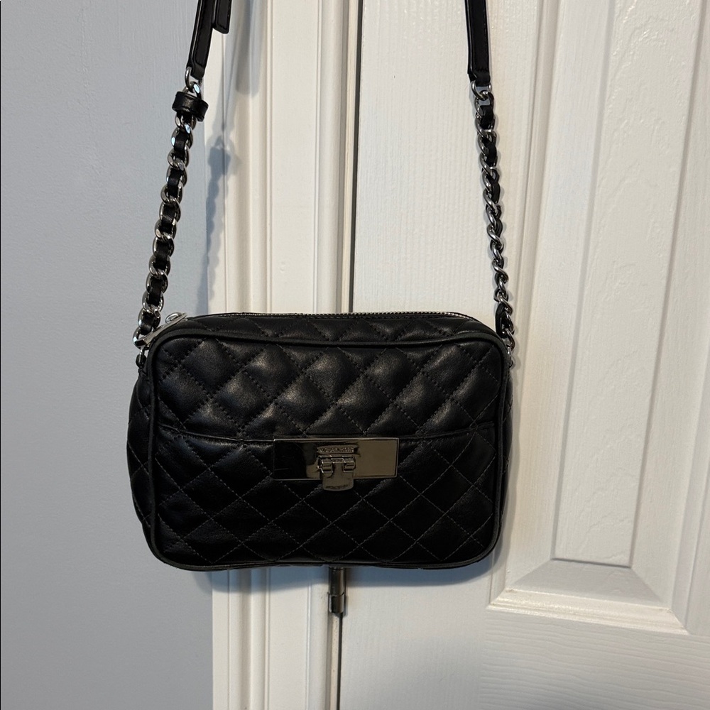 Michael Kors Black Quilted Leather Camera Crossbody